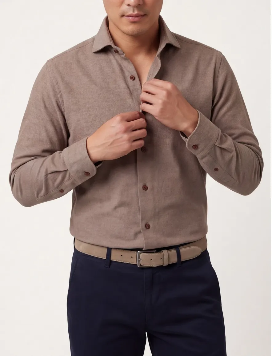 business overhemd Ledub Modern Fit beige effen katoen normale fit