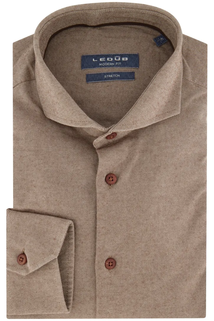 Ledub business overhemd Modern Fit beige effen katoen normale fit