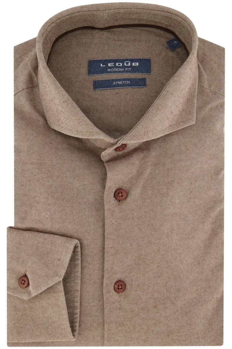 Ledub business overhemd Modern Fit bruin effen katoen
