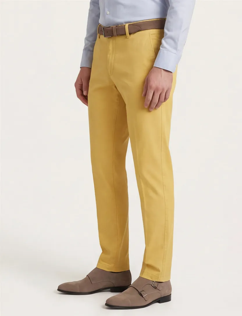 Geel effen M.E.N.S. katoenen broek
