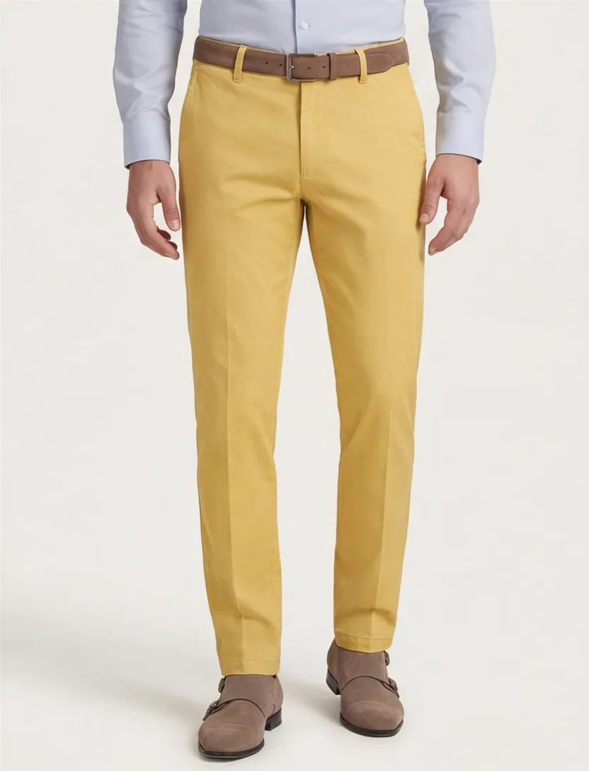 Geel effen M.E.N.S. katoenen broek
