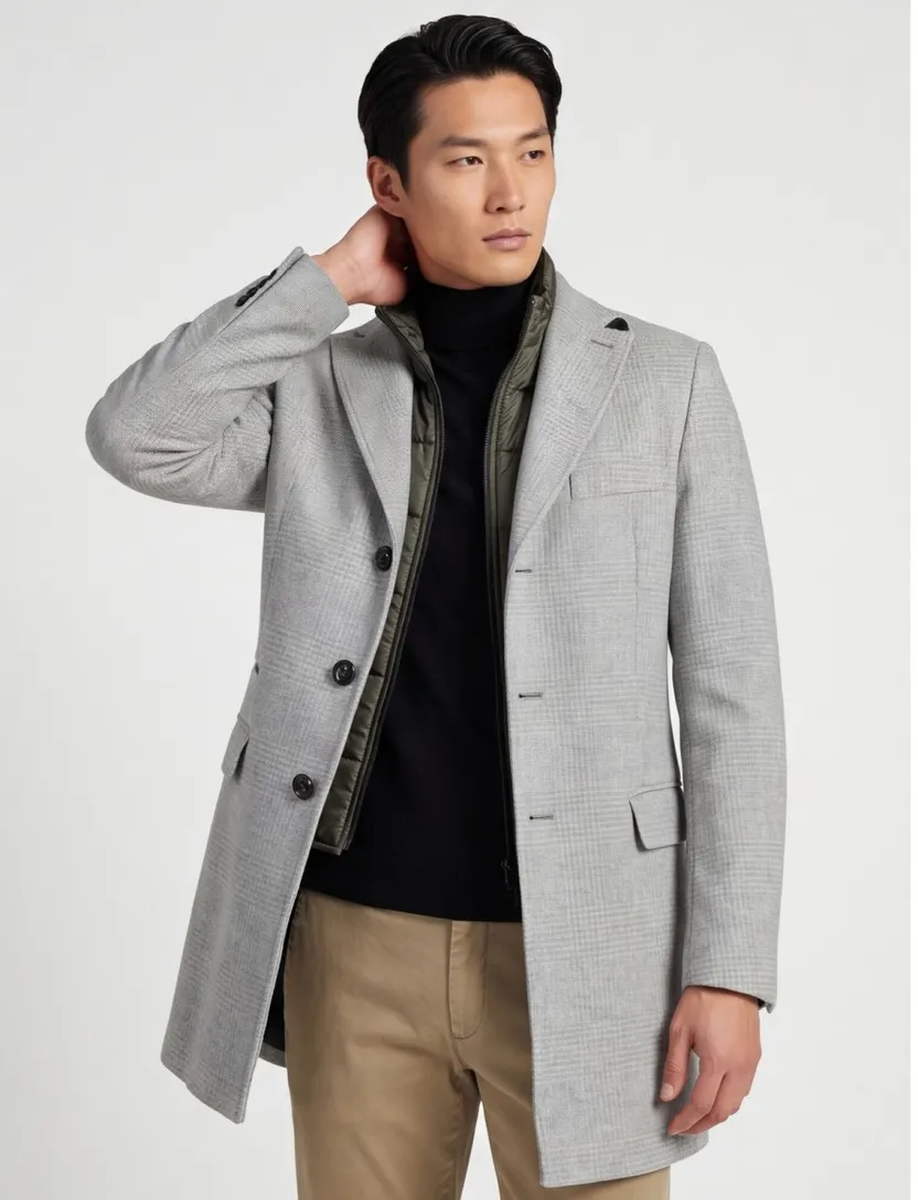 Portofino winterjas grijs normale fit geruit rits + knoop