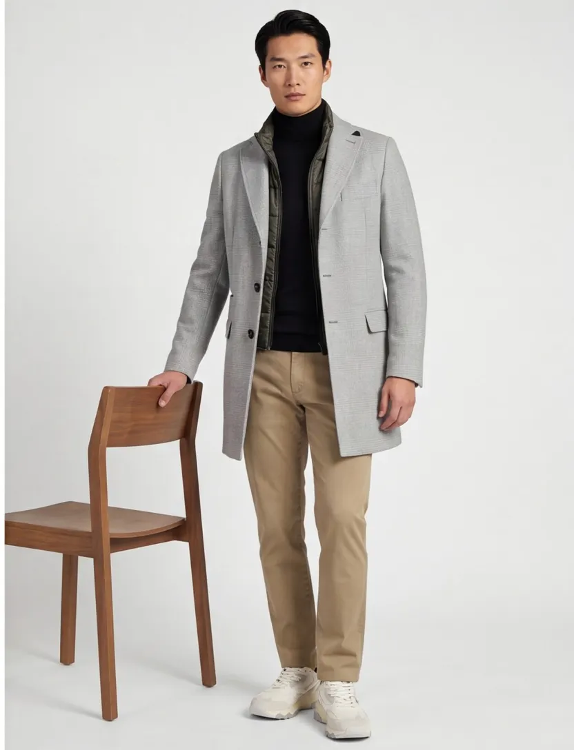 Portofino winterjas grijs normale fit geruit rits + knoop