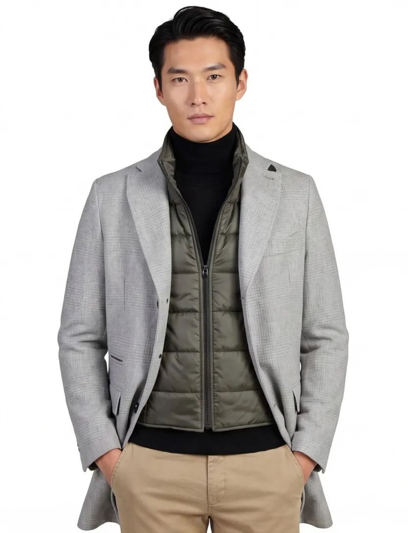 Portofino winterjas grijs normale fit geruit rits + knoop