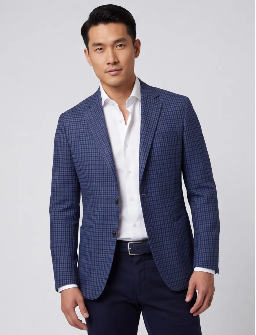 Dressler colbert blauw geruit slim fit
