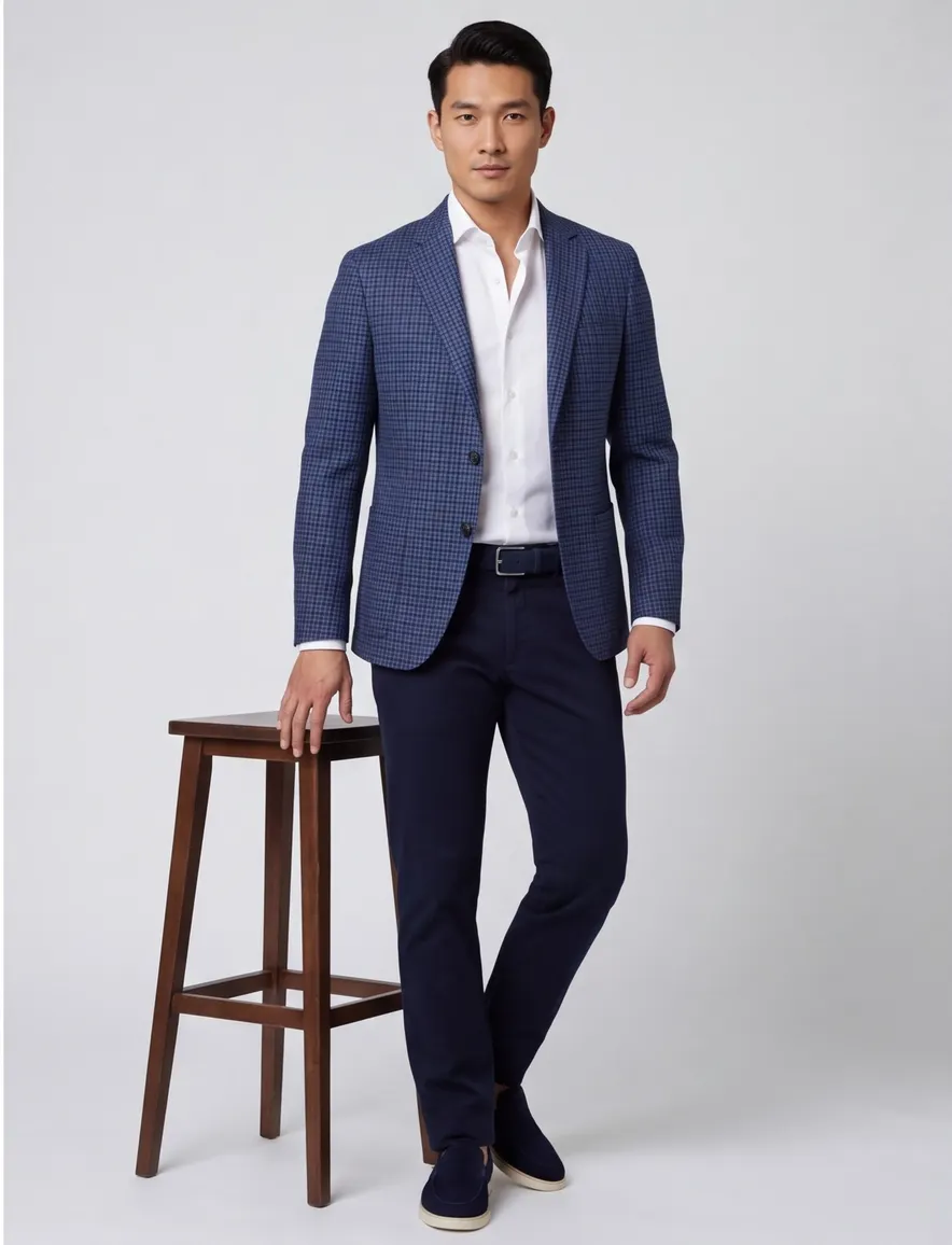 Dressler colbert blauw geruit slim fit