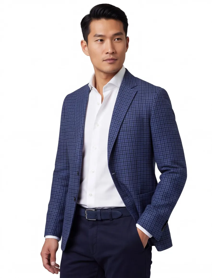 Dressler colbert blauw geruit slim fit