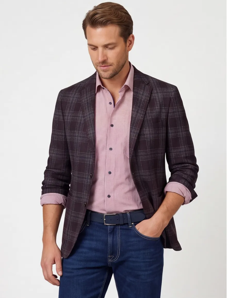 Dressler colbert bruin geruit wol slim fit