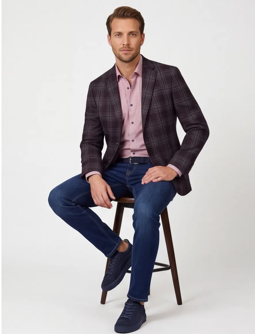 Dressler colbert bruin geruit wol slim fit