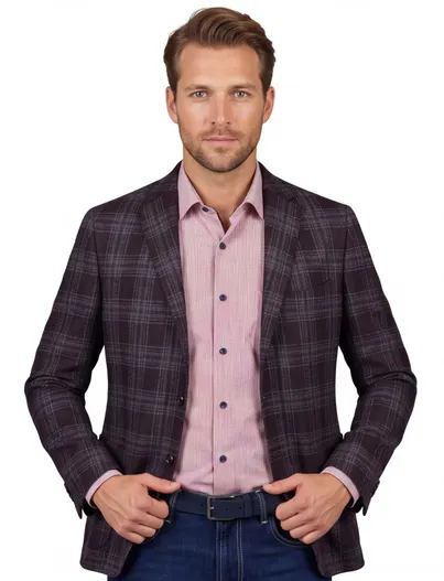 Dressler Dressler colbert bruin geruit wol slim fit