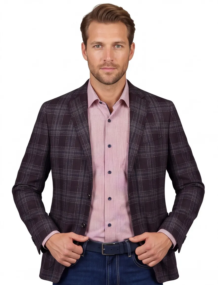 Dressler colbert bruin geruit wol slim fit