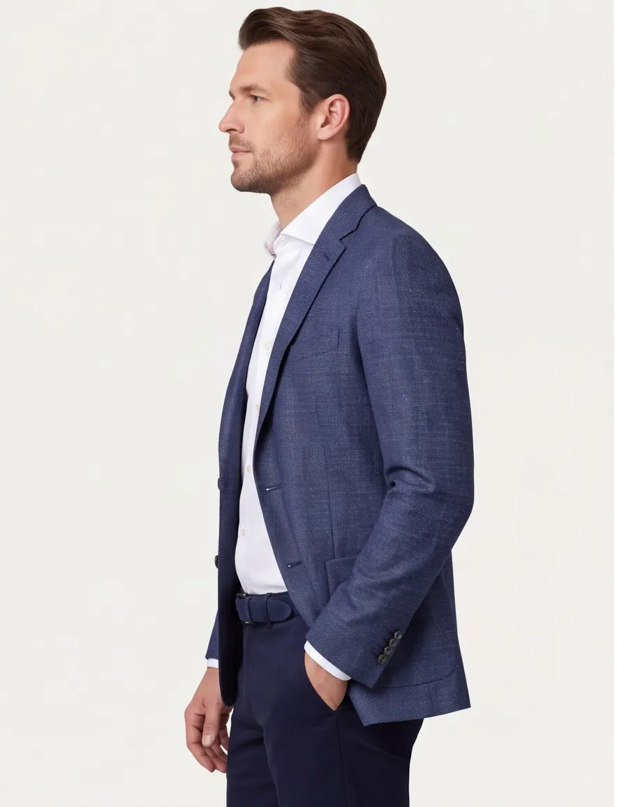 blauw gemêleerd wol slim fit Dressler colbert