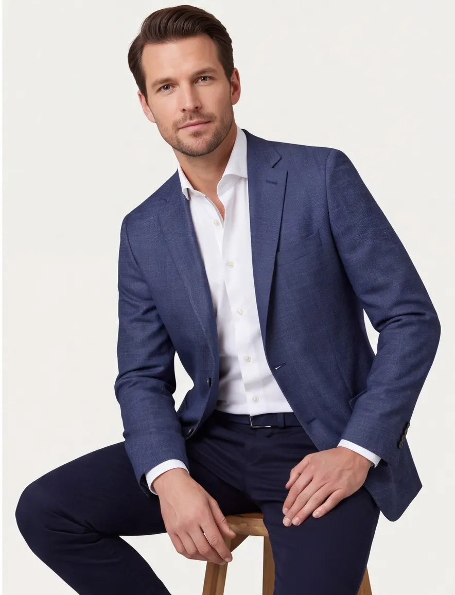 blauw gemêleerd wol slim fit Dressler colbert