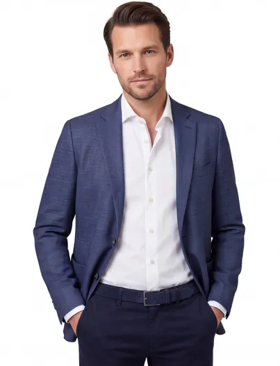 Dressler blauw gemêleerd wol slim fit Dressler colbert