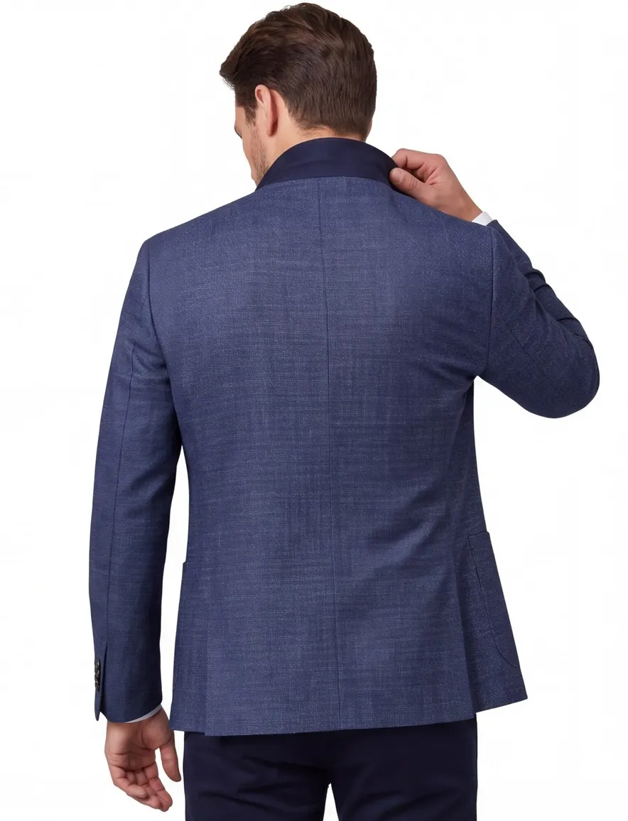 blauw gemêleerd wol slim fit Dressler colbert