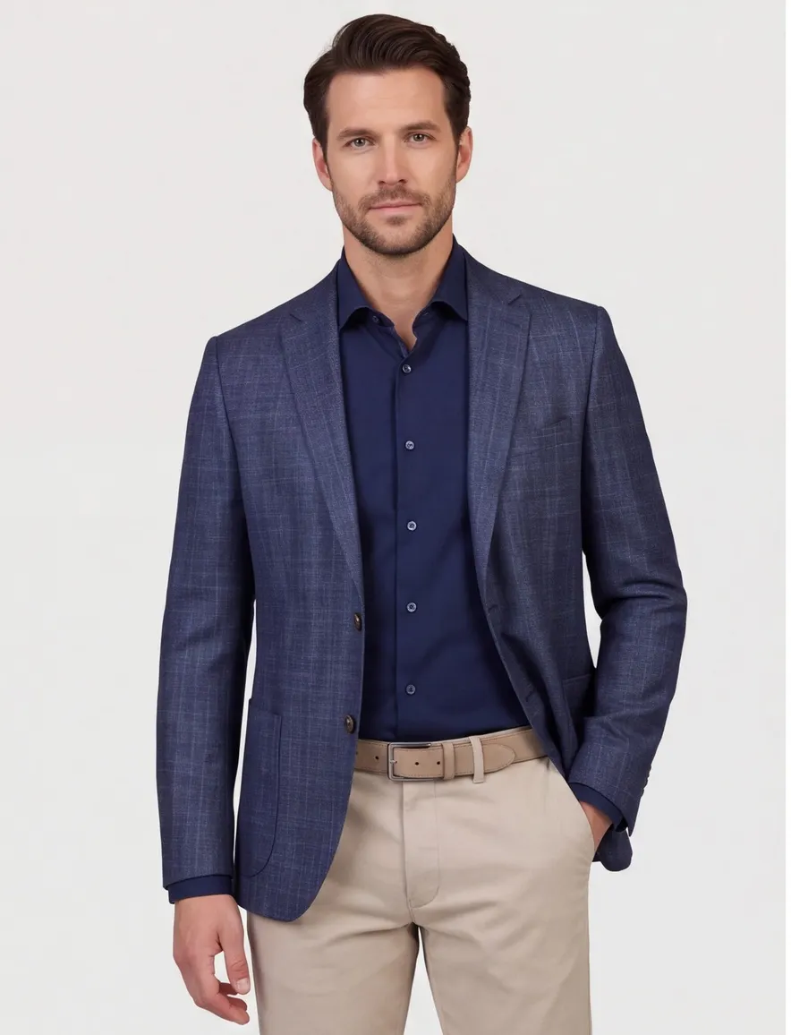 Dressler colbert blauw geruit merinowol slim fit