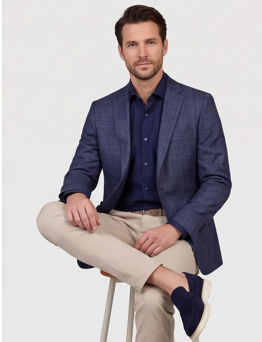 Dressler colbert blauw geruit merinowol slim fit