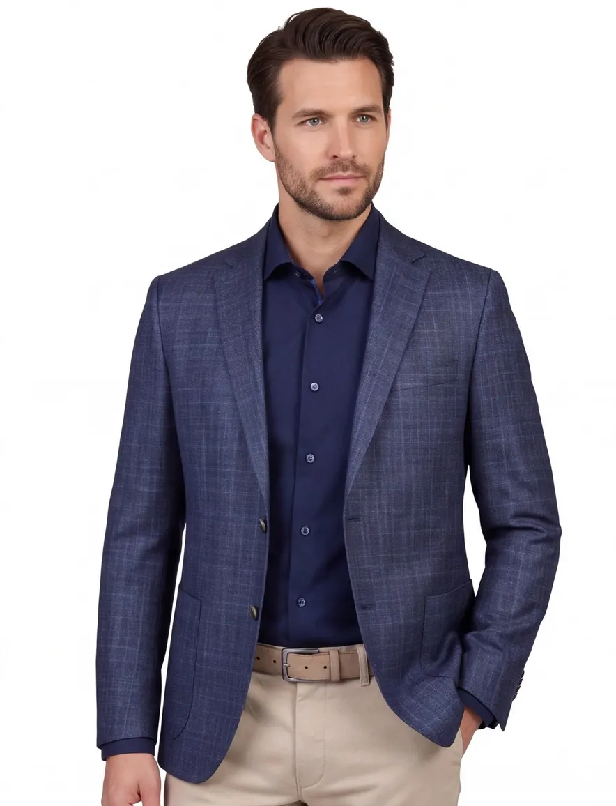 Dressler colbert blauw geruit merinowol slim fit