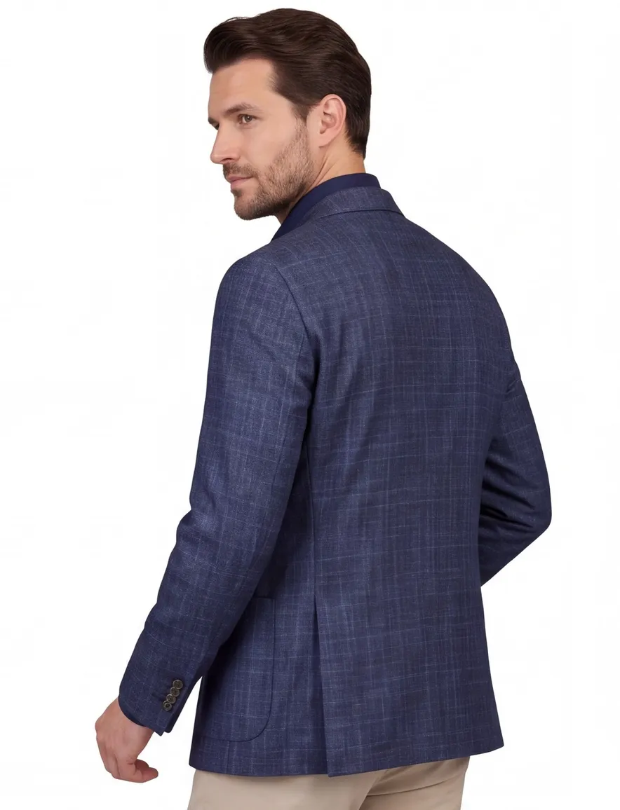 Dressler colbert blauw geruit merinowol slim fit