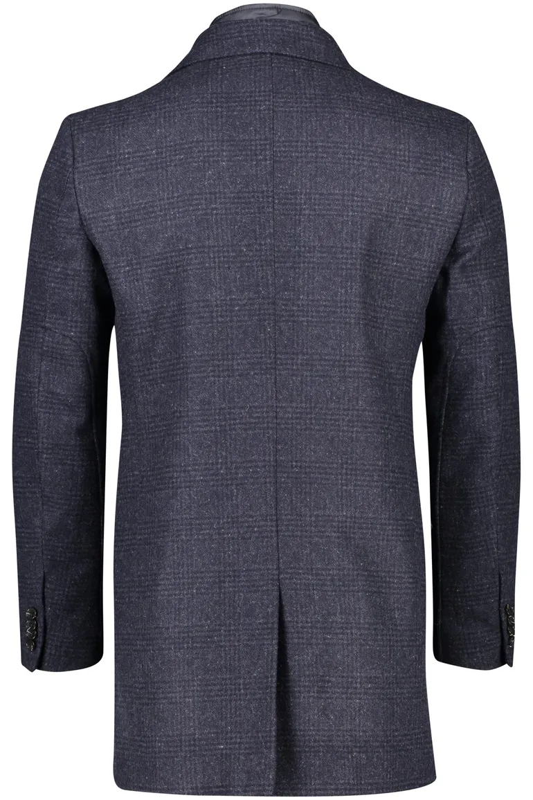 winterjas Portofino donkerblauw normale fit geruit rits + knoop