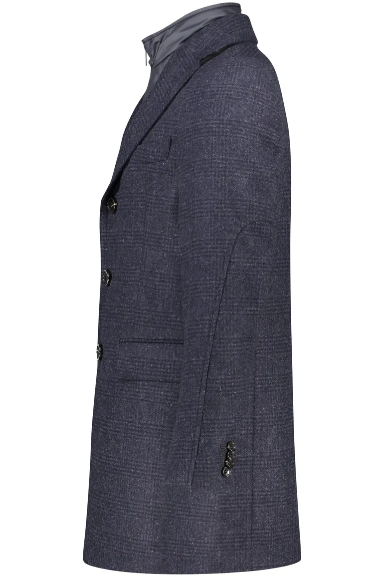winterjas Portofino donkerblauw normale fit geruit rits + knoop