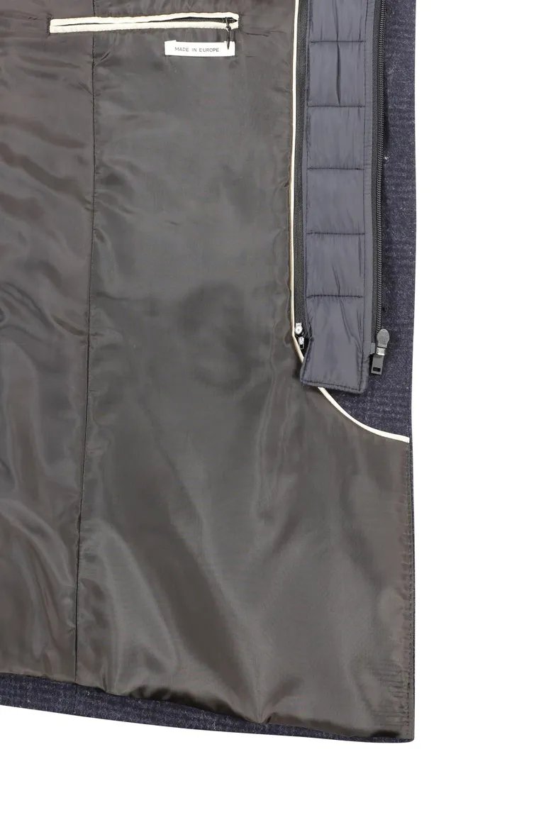 winterjas Portofino donkerblauw normale fit geruit rits + knoop