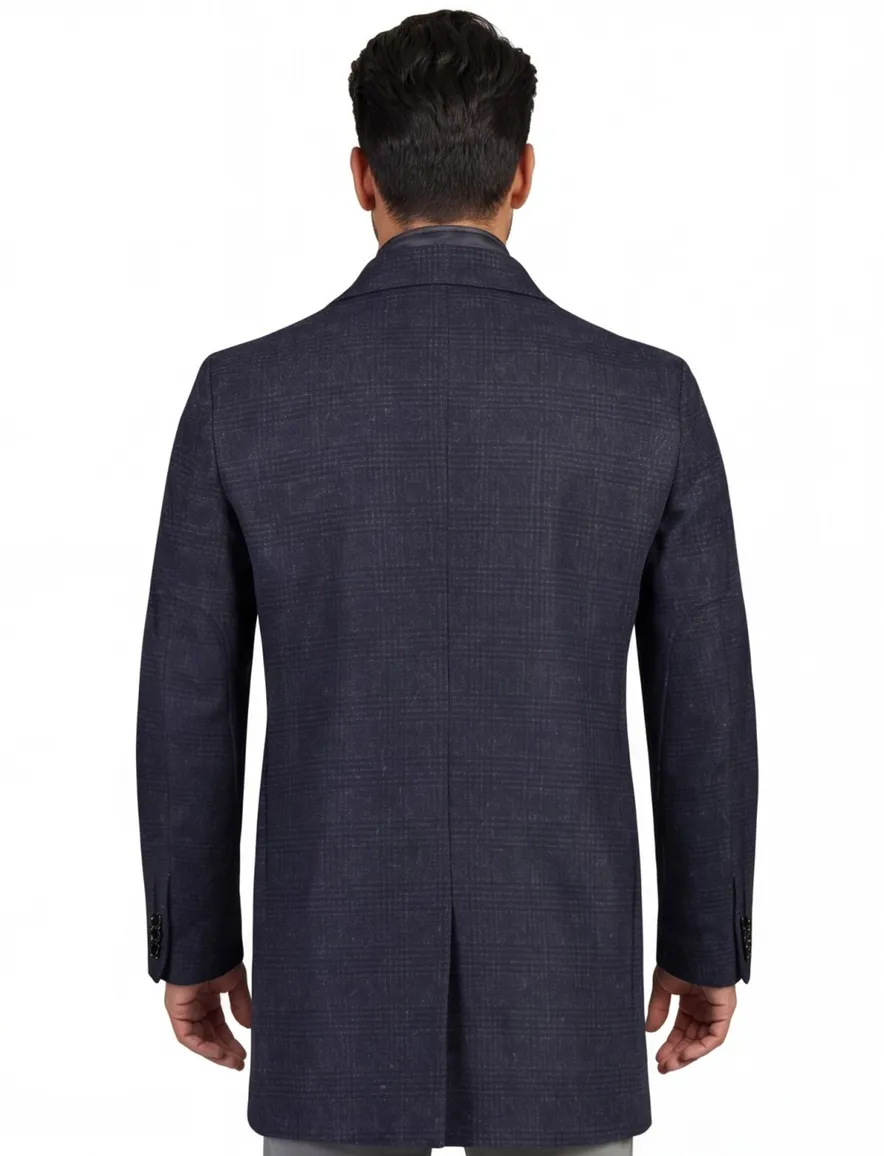 Portofino winterjas donkerblauw geruit rits + knoop normale fit