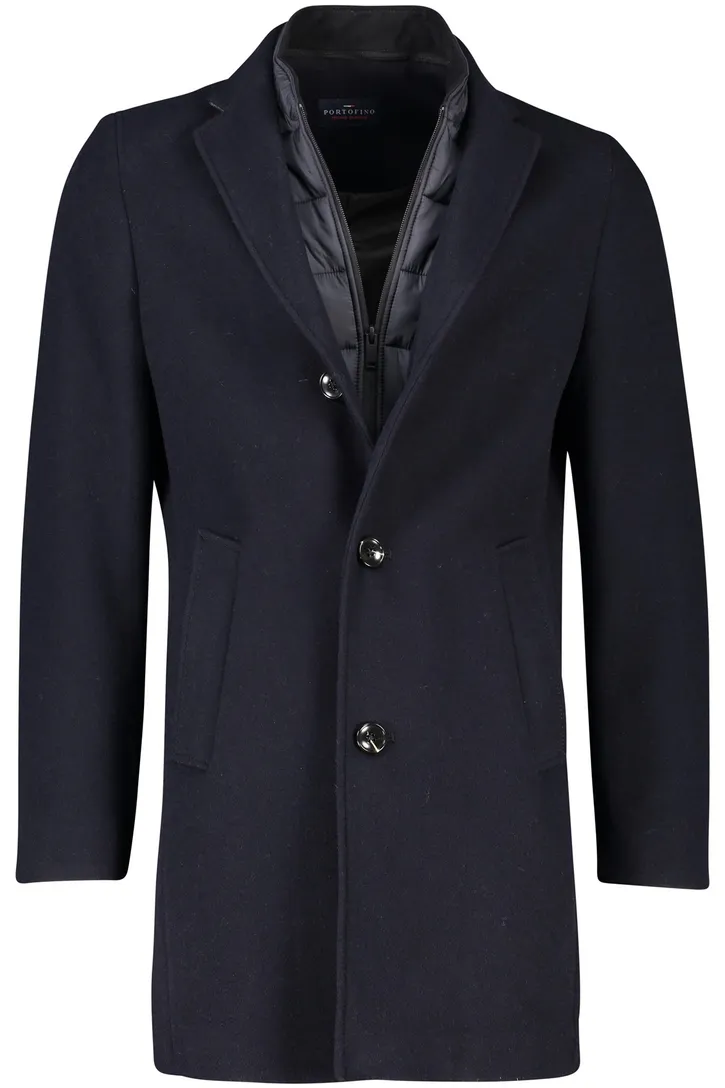 Portofino winterjas donkerblauw normale fit wol effen rits + knoop