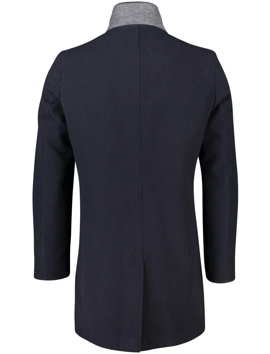 Portofino winterjas donkerblauw effen rits + knoop normale fit wol