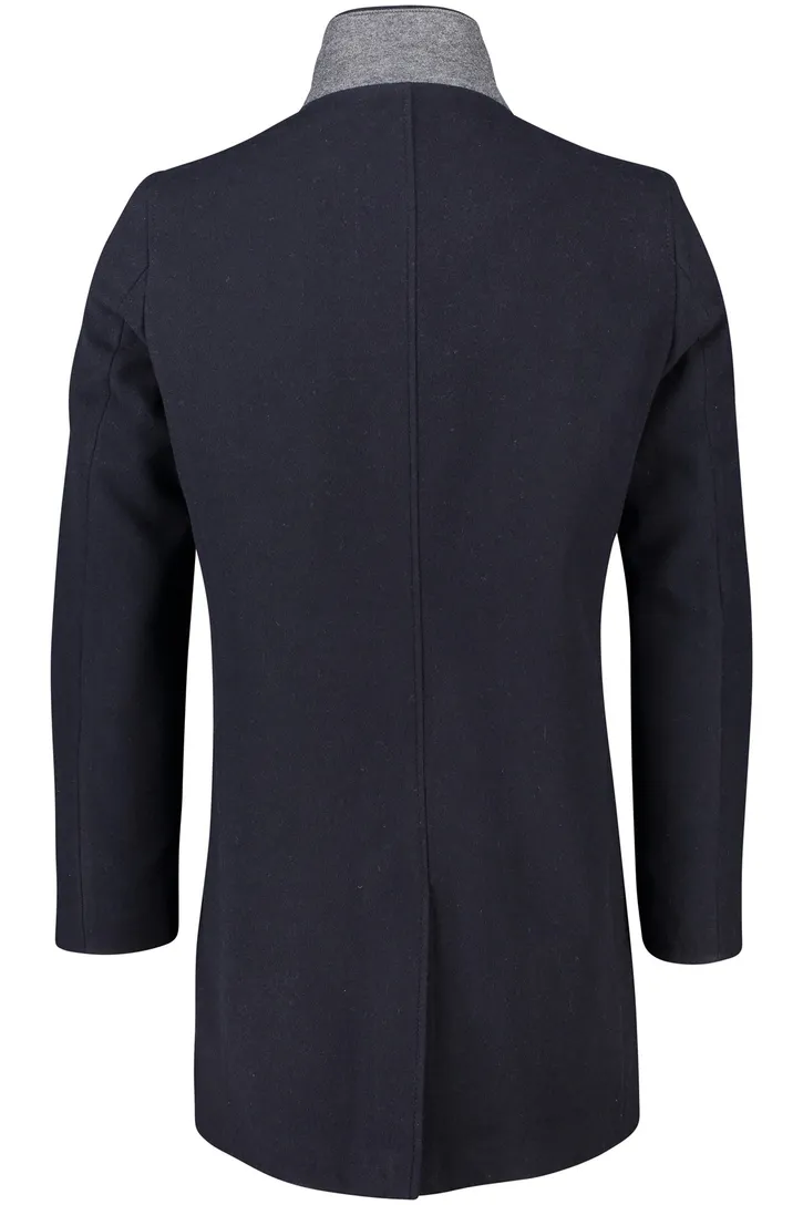 Portofino winterjas donkerblauw normale fit wol effen rits + knoop