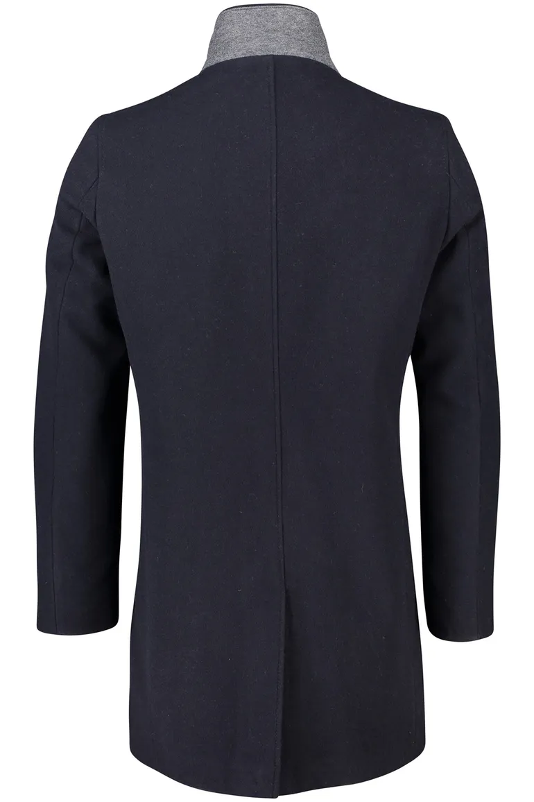 winterjas Portofino donkerblauw normale fit wol effen rits + knoop