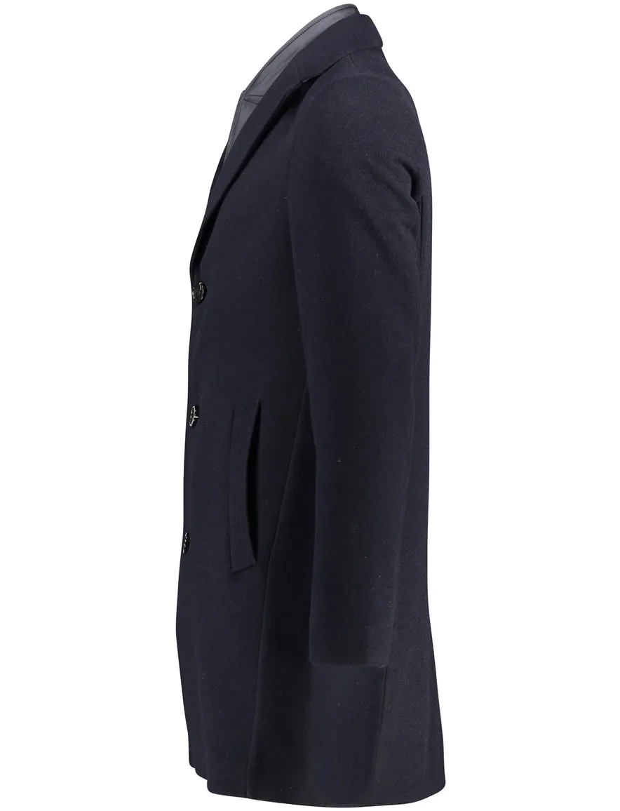 Portofino winterjas donkerblauw effen rits + knoop normale fit wol