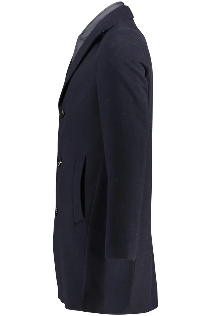 Portofino winterjas donkerblauw normale fit wol effen rits + knoop