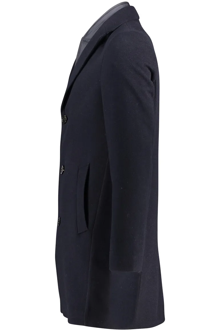 winterjas Portofino donkerblauw normale fit wol effen rits + knoop