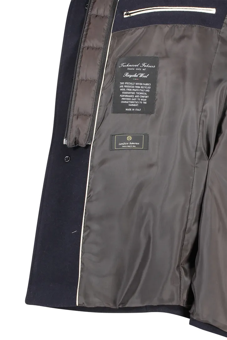 Portofino winterjas donkerblauw normale fit wol effen rits + knoop