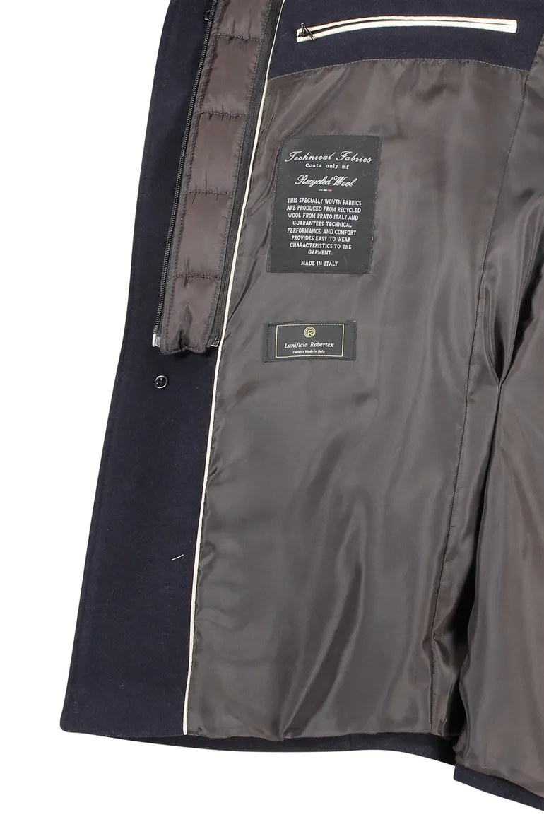 winterjas Portofino donkerblauw normale fit wol effen rits + knoop