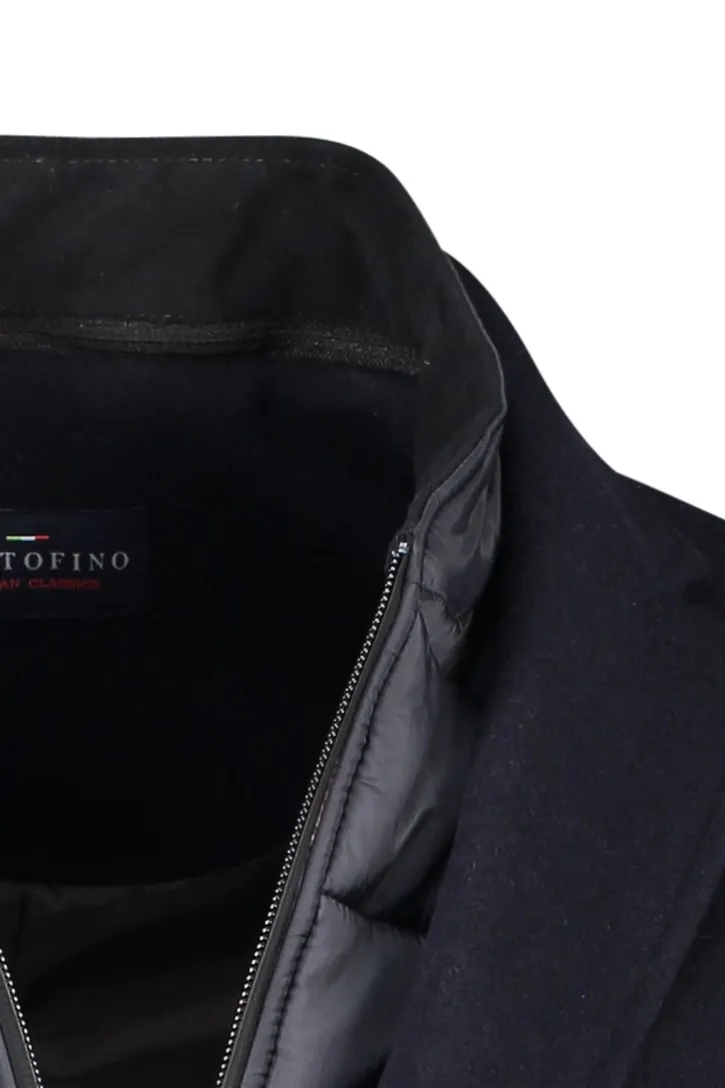 Portofino winterjas donkerblauw normale fit wol effen rits + knoop