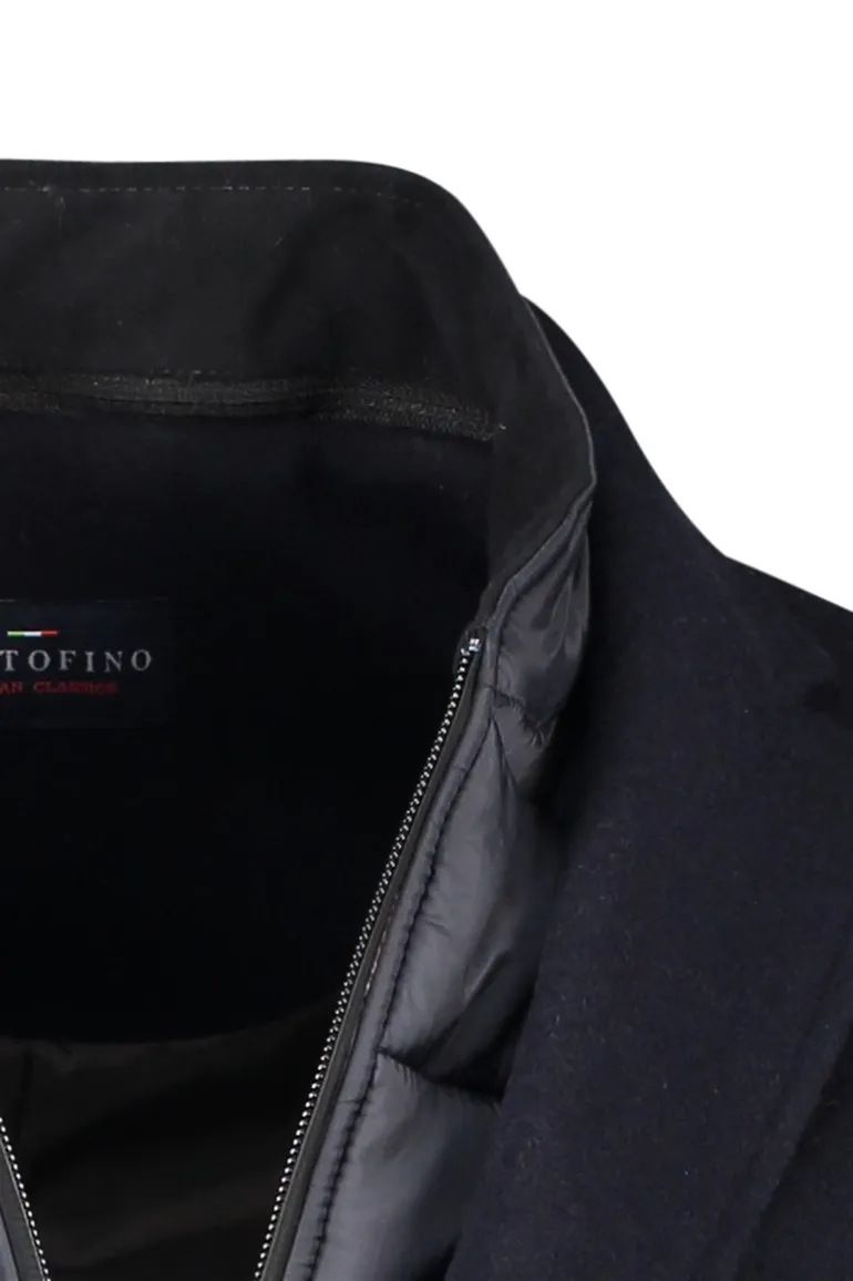 winterjas Portofino donkerblauw normale fit wol effen rits + knoop