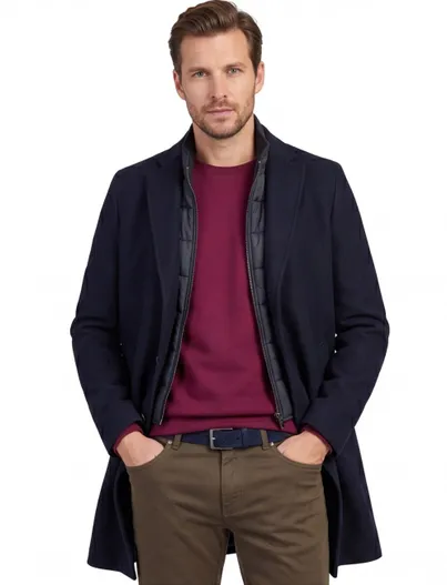 Portofino Portofino winterjas donkerblauw normale fit wol effen rits + knoop