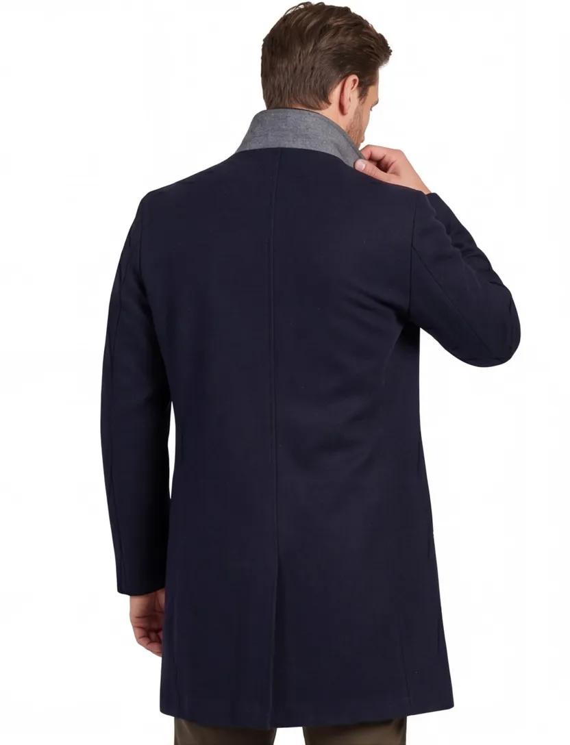 Portofino winterjas donkerblauw normale fit wol effen rits + knoop
