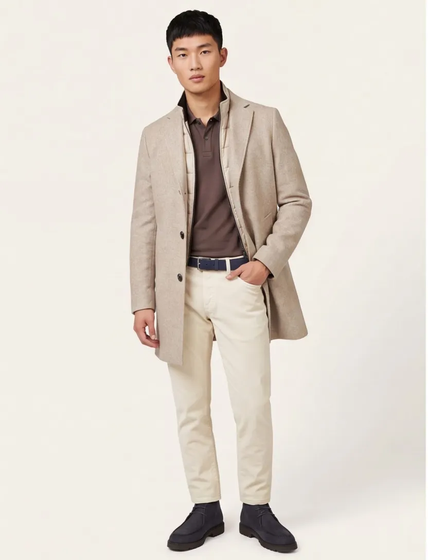 Portofino winterjas beige normale fit effen rits + knoop