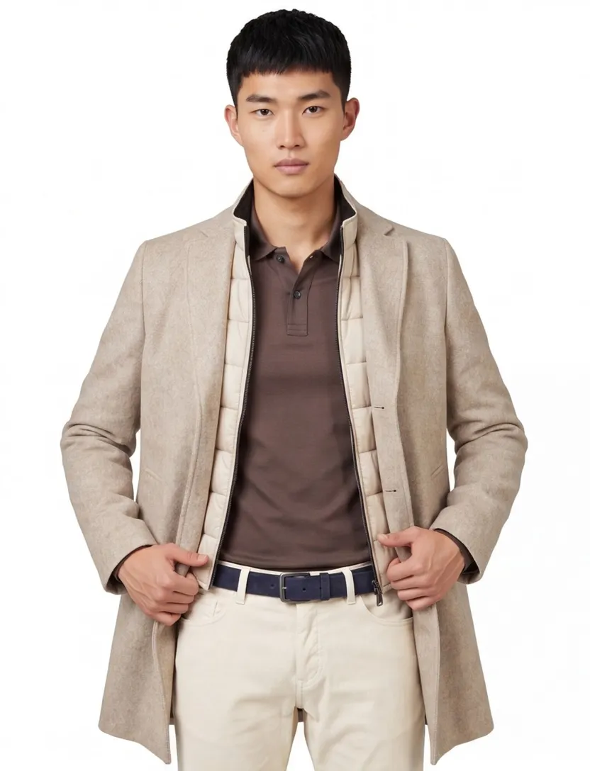 Portofino winterjas beige normale fit effen rits + knoop