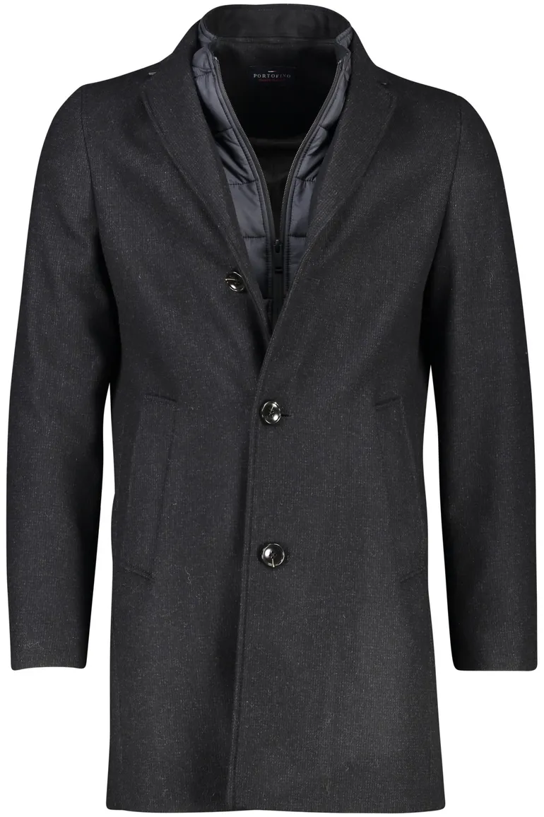 Portofino winterjas grijs uni normale fit halflang