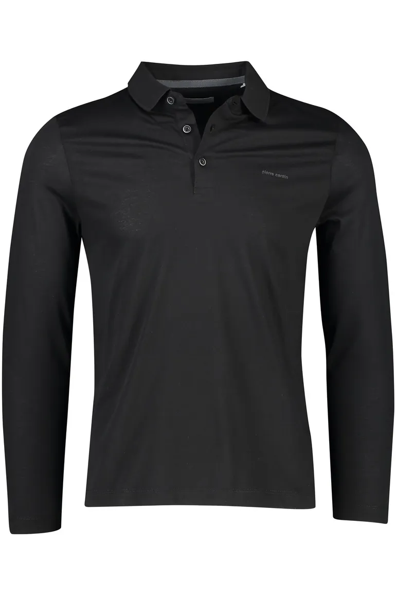 Pierre Cardin lange mouwen polo normale fit zwart effen katoen