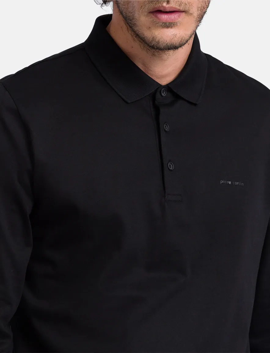 Pierre Cardin lange mouwen polo normale fit zwart effen katoen