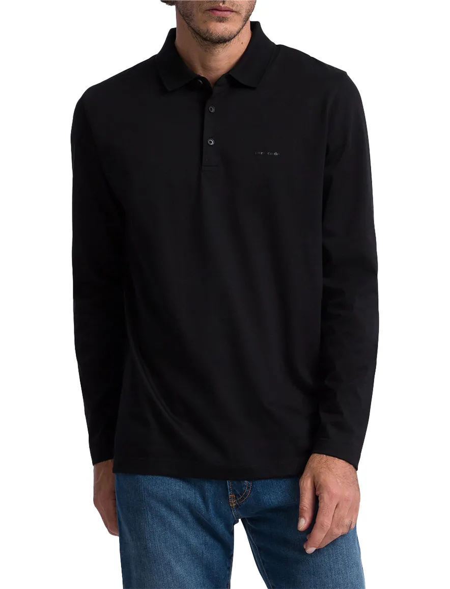 Pierre Cardin lange mouwen polo normale fit zwart effen katoen