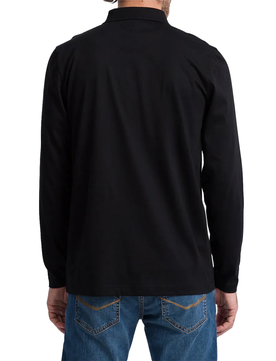 Pierre Cardin lange mouwen polo normale fit zwart effen katoen