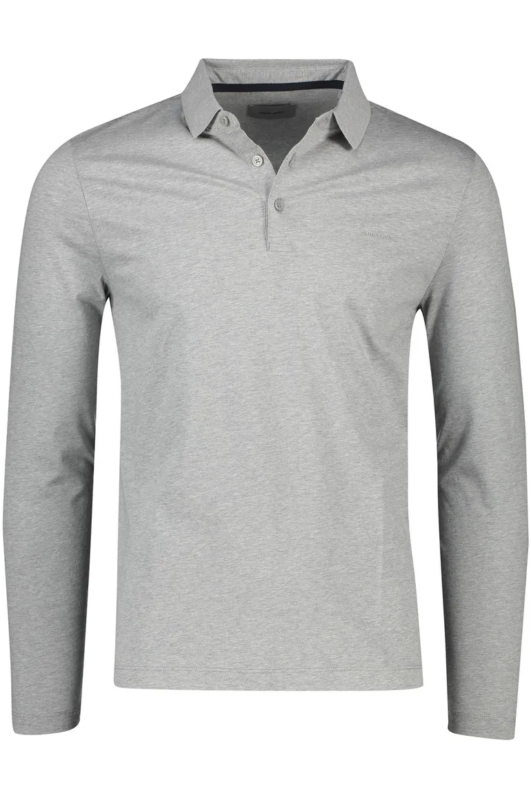 Pierre Cardin polo lange mouw normale fit grijs effen katoen