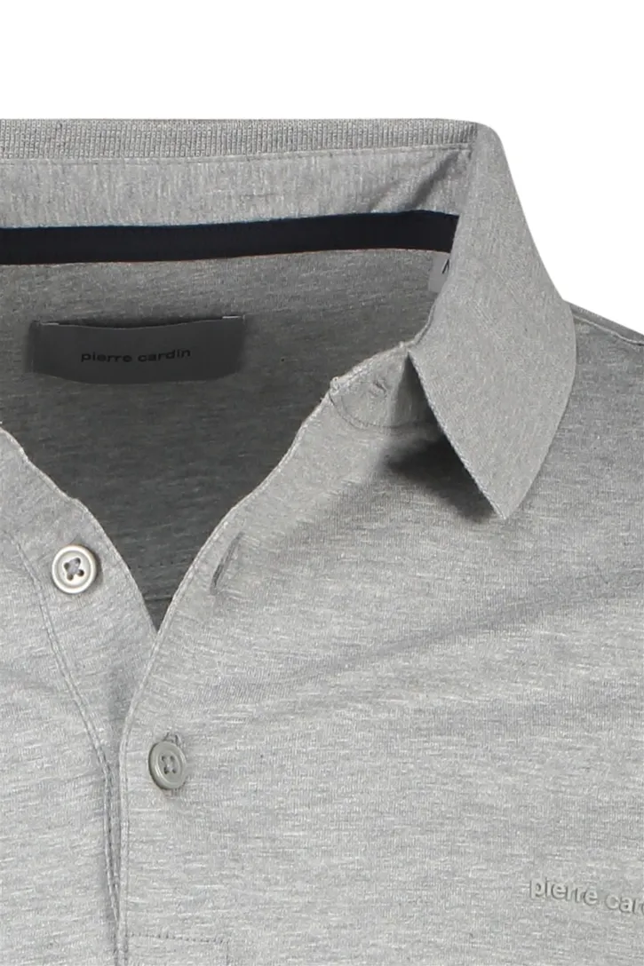 Lange mouwen polo Pierre Cardin normale fit grijs effen katoen