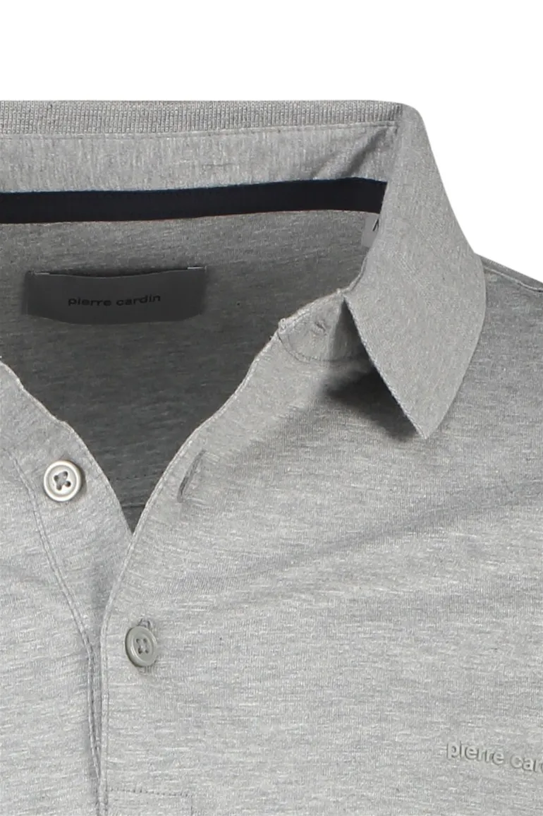 Pierre Cardin polo lange mouw normale fit grijs effen katoen